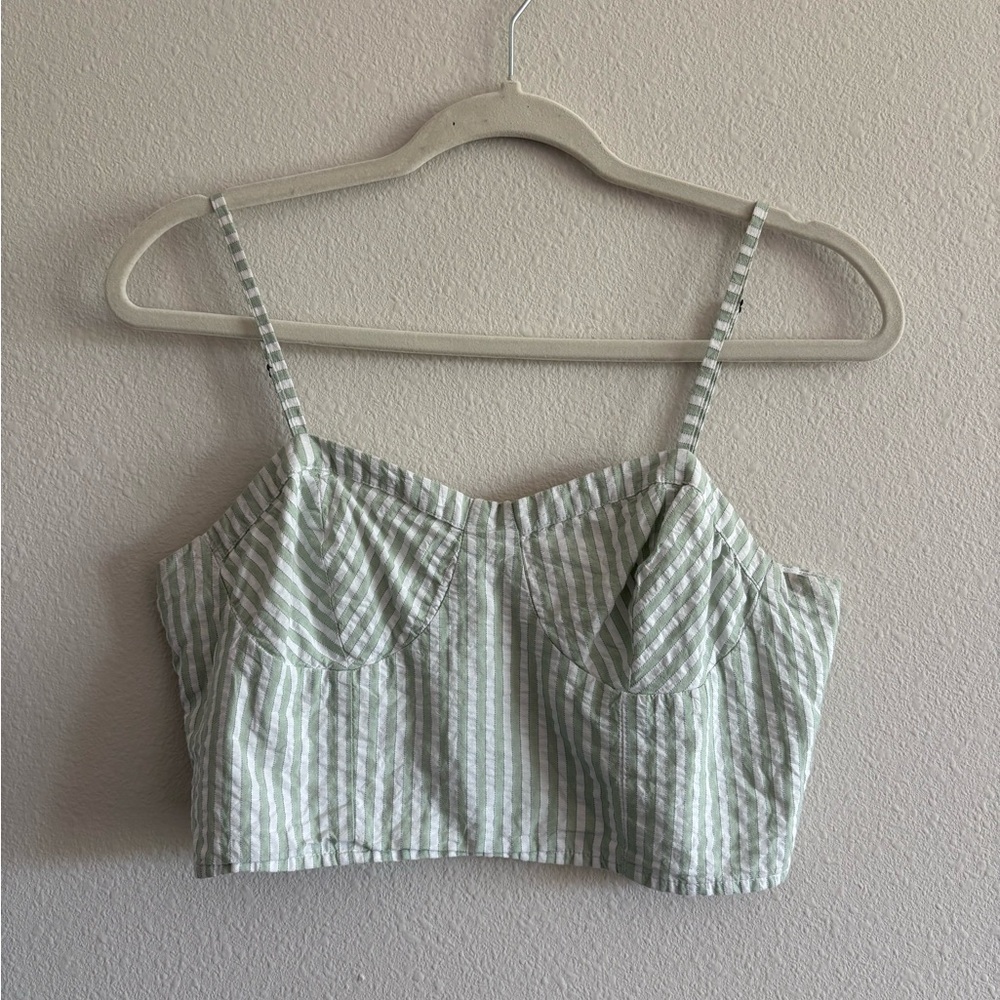 Anthropologie Bustier Cropped Tank Top Women’s Small Stripes White/Green Cotton - Picture 4 of 9